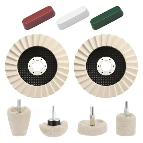 3-in-1 Wool Felt Flap Disc, Cotton Buffing Wheel & Polishing Compound Kit, 4-1/2" x 7/8" Arbor Wool Polishing Wheel for Angle Grinder, Metal Polishing Kit for Aluminum, Jewelry, etc
