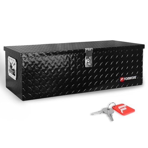 FORWODE 30 Inch Aluminum Truck Tool Box Lockable Truck Bed Tool Box Waterproof Truck Bed Storage Box with Side Handle Truck Tool Chest for Pickup, Truck Bed, RV, Trailer & Garage (Black) - color: Black, size: 30x13x10 inch