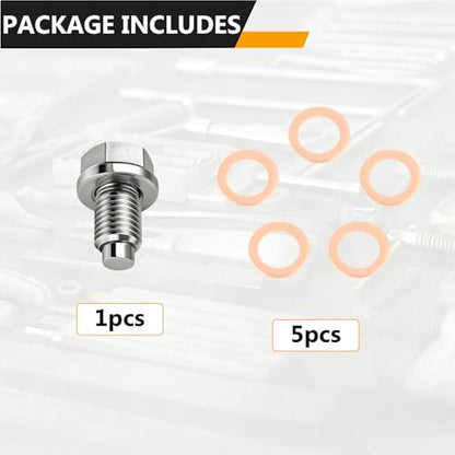 M12x1.25 Magnetic Stainless Steel Oil Drain Plug Kit Fits Cars Motorcycles | CHENACC 1PCS Oil Pan Drain Nut Bolt with 5 PCS Copper Gasket, Compatible with Most Boats Cars and Motorcycles - size: M12*1.25
