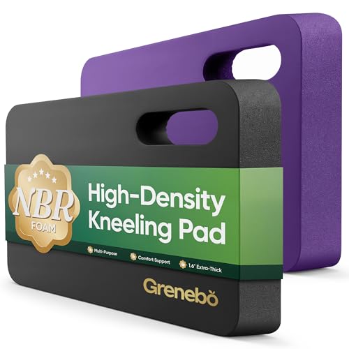 Grenebo 2-Pack Kneeling Pads, Extra Thick, 17.3 x 11 x 1.6 in, Black Purple | Soft NBR Foam Cushion for gardening kneeling pad use, Knee pad support for Gardening, Baby Bathing, Exercise and Work - color: Black Purple