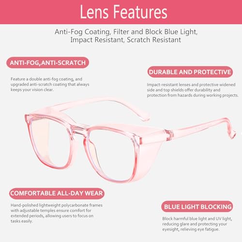 Feaglo Safety Glasses, Anti Fog Safety Goggles for Women Men, Blue Light Blocking Stylish Eye Protection Glasses Side Shield - color: New Leopard+pink