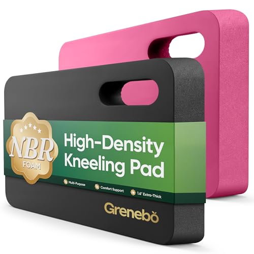 Grenebo 2-Pack Kneeling Pads, Extra Thick, 17.3 x 11 x 1.6 in, Black Pink | Soft NBR Foam Cushion for gardening kneeling pad use, Knee pad support for Gardening, Baby Bathing, Exercise and Work - color: Black Pink