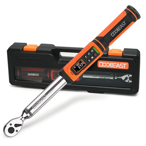 coobeast 3/8 Drive Digital Torque Wrench(1.5-99.5 Ft-lbs./2-135Nm) | Preset Value Torque Wrench with ±2% accuracy, Buzzer and LED Flash Five Units of Measure for Motorcycle, Auto Repair - color: Orange, size: 3/8-inch (1.5-99.5 Ft-lbs./2-135Nm)