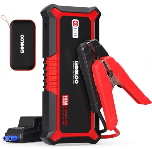 GOOLOO GP4000 4000A Peak Car Battery Jump Starter, Portable Battery Booster for Up to All Gas or 10L Diesel Engine, SuperSafe 12V Lithium Jump Box Power Pack with Jumper Cable,Red - color: red
