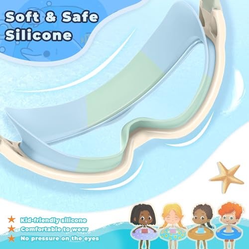 Keary 2 Pack Kids Swim Goggles for 3-15 UV Protection Anti-Fog Pool Water Swimming Goggles for Boys Girls Youth Toddler - color: Lavender Mirrored & Beige Mint
