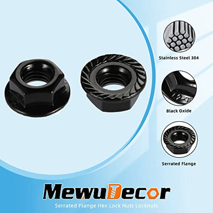 M6 Serrated Flange Nuts Flanged Locknuts, Stainless Steel 18-8 (304), Black Oxide, 50 PCS - color: Black, size: M6