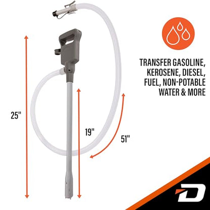 Deway Automatic Fuel Transfer Pump with Auto-Stop and Beep, Powerful AA Battery Powered with USB-C Power Option, 51" Extra Long Hose Fits All Size Cans, Portable Pump Transfers at 3.8 Gal/Minute - style: Auto-Stop w/ Beep