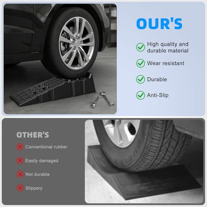 2 Pcs 12" Wide Plastic Car Ramps, 13000 lbs Capacity Per Pair, 8.6" Lift Height, Heavy Duty Vehicle Service Ramp for Oil Change & Maintenance, Anti-Slip Surface, Low Profile Design for Garage Use Bla