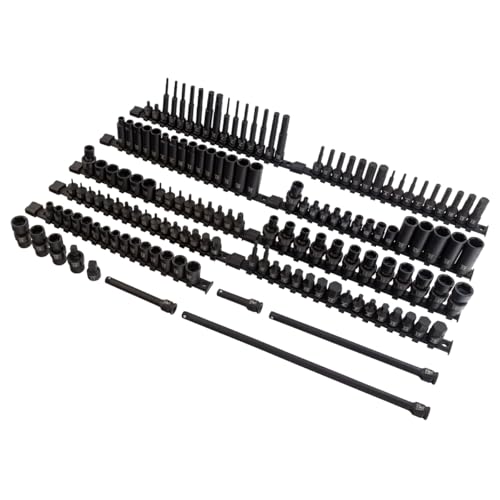 SUNEX 35145 3/8" Drive SAE & Metric 6 Point Standard & Deep with Universals, Star (E and Tamperproof), Triple Square, & Hex Bit, 145-Piece - size: 145-piece SAE/Metric