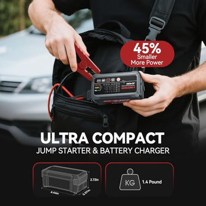 LOKITHOR JC400 9-in-1 Battery Charger and Jump Starter, 2500A 12V Portable Jump Box for Car Upto 8.5L Gas/6.5L Diesel, 750mA/1A/2A, 6V/12V Automotive Battery Maintainer, Trickle Charger and Desulfator