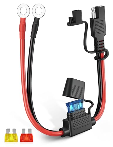 Oyviny 1.25FT 14AWG Motorcycle Battery Charger Cord, SAE to O-Ring Terminal Harness with 10A 15A 20A Fuses Protected UL Certified 2 Pin SAE Connector for Car Solar Panel Generator Golf Cart Mower - size: 14AWG 1.25FT-1PCS