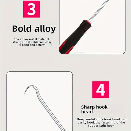 4-Piece Hook Pick Set, Precision Hook Tools for Automotive, Gardening & Craft Projects, Durable Hand Tool Set - color: Red