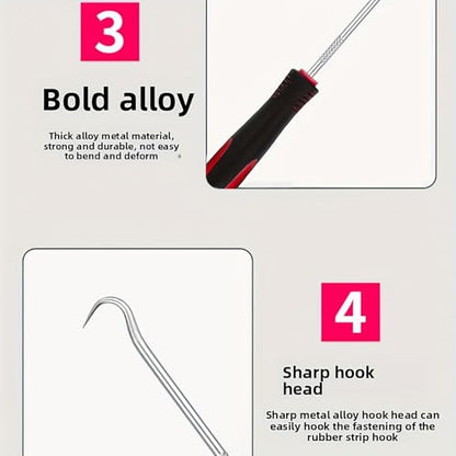 4-Piece Hook Pick Set, Precision Hook Tools for Automotive, Gardening & Craft Projects, Durable Hand Tool Set - color: Red