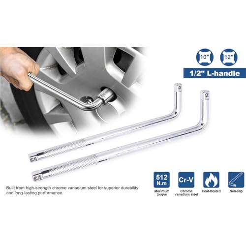 L Handle Breaker Bar 1/2 inch drive 12 inch length Socket Wrench, Heavy-Duty Double end drive Extension Bar for Car, Truck, Van Square Drive Socket Handle E-2211A - size: 1/2 inch 12
