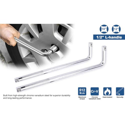 L Handle Breaker Bar 1/2 inch drive 12 inch length Socket Wrench, Heavy-Duty Double end drive Extension Bar for Car, Truck, Van Square Drive Socket Handle E-2211A - size: 1/2 inch 12