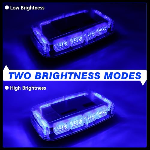 Rechargeable Blue Emergency Roof Top Strobe Light Wireless Battery, 48LED 17 Flashing Modes,High Low Brightness,Hazard Traffic Lights w/Magnetic Base, Remote Control for Construction Vehicles - color: Blue