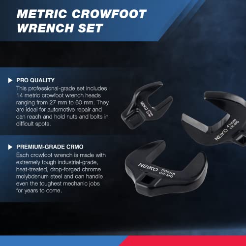 NEIKO 03326A ½” Drive Jumbo Crowfoot Wrench Set | 14 Piece | Metric | 27 to 50 mm | Cr-Mo Steel, Red - size: 1/2" Drive, style: Metric