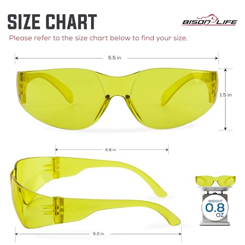 BISON LIFE Clear Safety Glasses – ANSI Z87.1 Certified Scratch & Impact Resistant Eye Protection Goggles for Men & Women - color: Yellow/Yellow