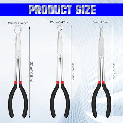 3 Pcs 11" Hose Gripper Plier Set, Black & Red, 5/16-Inch, 1/2-Inch, 3/4-Inch Hose Gripping Pliers for Easy Removal and Installation of Automotive Hoses and Fittings