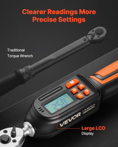 VEVOR Torque Wrench Set 1/4" Drive 42-Piece Digital Torque Wrench 4 Units, ±2% Accuracy, LCD Screen, with Buzzer and LED Indicator, with Sockets, Bits, Extension Bar, Adapter, for Automotive Repair