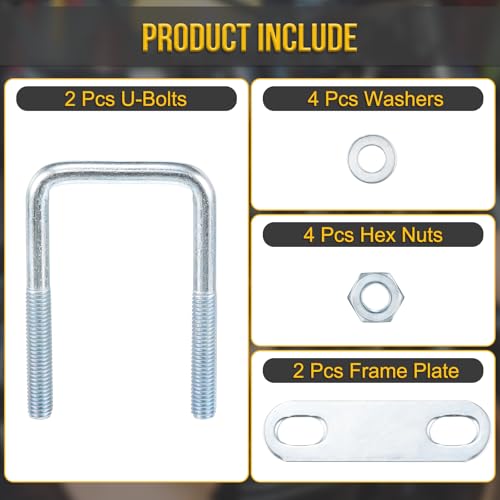 DTGN M8x40x80mm U Bolts Square Kit - 2Set - Carbon Steel U-Bolt Kit with Nuts, Washers, Frame Plate - Good for Pipe, Trailer, Automotive, Leaf Spring Fastener - size: M8x40x80mm