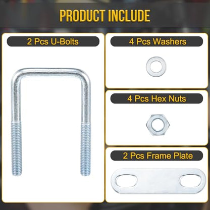 DTGN M8x40x80mm U Bolts Square Kit - 2Set - Carbon Steel U-Bolt Kit with Nuts, Washers, Frame Plate - Good for Pipe, Trailer, Automotive, Leaf Spring Fastener - size: M8x40x80mm