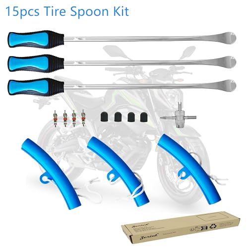 Heavy Duty Tire Repair Tool Kit, 3x14.5 Steel Tire Irons & 3 Rim Protectors, 4-Point Valve Tool with 4 Cores/Caps, Motorcycle/Bike/ATV Tire Changer Levers(TT-145-15) - size: 14.5”