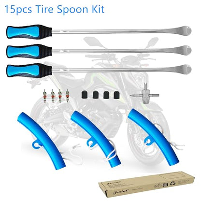Heavy Duty Tire Repair Tool Kit, 3x14.5 Steel Tire Irons & 3 Rim Protectors, 4-Point Valve Tool with 4 Cores/Caps, Motorcycle/Bike/ATV Tire Changer Levers(TT-145-15) - size: 14.5”