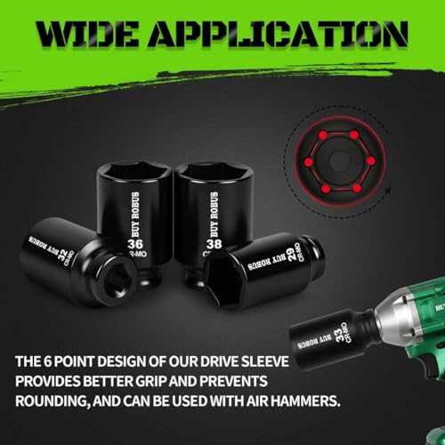 1/2" Drive Impact Socket Set, 9-Piece Metric Deep Axle Nut Sockets, 6-Point, Cr-Mo, 29mm, 30mm, 31mm, 32mm, 33mm, 34mm, 35mm, 36mm,38mm - size: 9 Piece 1/2" Metric Impact Socket Set