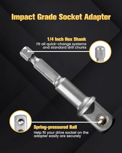 BOEN Impact Grade Socket Adapter Set, 3-PCS Drill Bit Adapter with Bit Holder, Sizes 1/4", 3/8", 1/2", 1/4-Inch SAE Hex Shank, Cr-V, for Cordless Drill & Screwdriver, Power Drill & Driver - size: 3PCS SAE