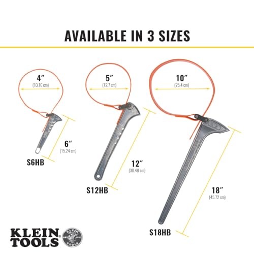 KLEIN TOOLS S18HB Strap Wrench, Adjustable Grip-It Strap Wrench Adjusts 3 to 10-Inch, 18-Inch Handle - size: 18-Inch Handle