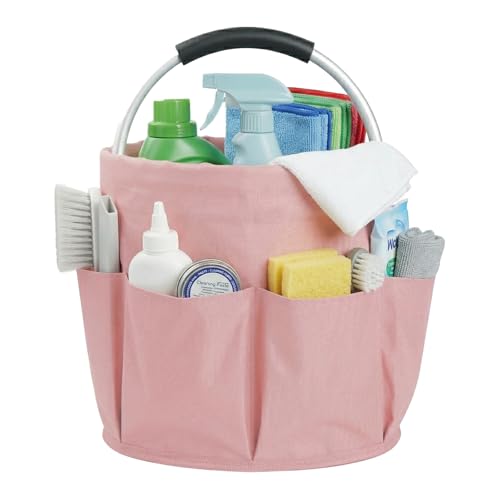 WOOHA 17L Cleaning Caddy with Handle, Foldable Cleaning Supply Organizer with 6 Pockets, Portable Shower Caddy, Storage Basket for Housekeeping, Car Detailing, Garden, Pink - color: Pink, size: 1 Pack
