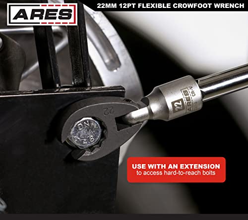 ARES 33014 – 1/2-Inch Drive Flexible Crowfoot Wrench - 22mm (7/8-inch) 12pt Crowfoot Wrench – 180 Degree Flex Head Offers 90-Degree Access for Hard-to-Reach Bolts – Services Oxygen Sensors - size: 1/2-Inch Drive Flexible Crowfoot Wrench