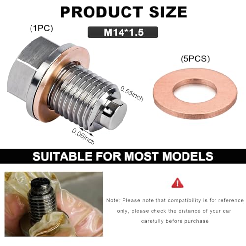 Wevdn Magnetic Oil Drain Plug, Aluminum M14×1.5 Sump Drain Nut Bolt with 5 PCS Copper Crush Washer, Universal Oil Drain Plug Replacement for Most Cars Motorcycles, Car Accessories - color: M14×1.5