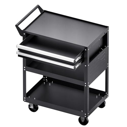 VEVOR 5-Tier Tool Cart with Wheels, 400 lbs Load Capacity, Rolling Work Cart with 2 Drawers & Pegboard, Mechanic Tool Storage Organizer with Locking System for Garage, Warehouse and Repair Shop, Black - style: 5-Tier-400 lbs with 2 Drawers