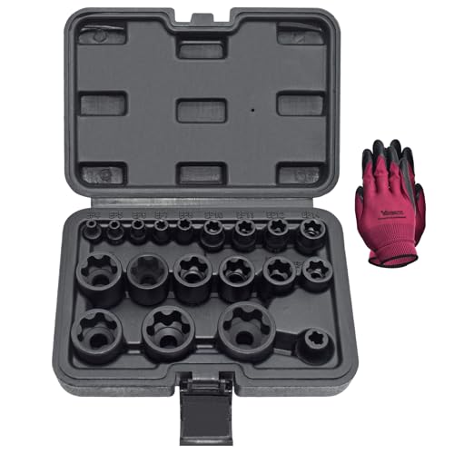 Torx Plus Socket Set, External Torx Plus 6 Point EP Socket EP4 - EP32 19Pcs With 1/2'' 3/8'' 1/4'' Dr, Replacement for E-TORX Socket Set, Works with Most Cars and Tesla - color: Black Case, size: 19 PCS - EP Socket