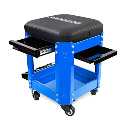 OEMTOOLS 24996 Blue Workshop Creeper Seat, Rolling Stool with Tool Storage, Mechanic Stool for Garage Work, 280 lb Capacity