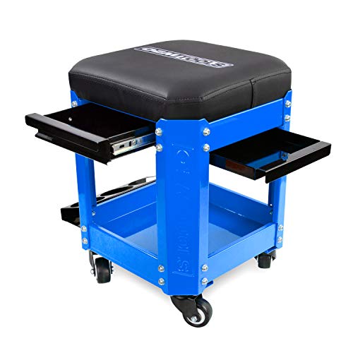 OEMTOOLS 24996 Blue Workshop Creeper Seat, Rolling Stool with Tool Storage, Mechanic Stool for Garage Work, 280 lb Capacity