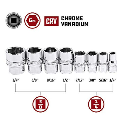 Powerbuilt 941323 8 Piece SAE Zeon Socket Set - with use for Standard, Rusted, Rounded Bolts and Nuts, Size from 1/4" to 3/4" - size: SAE
