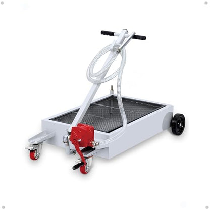 Garvee 15 Gallon Low Profile Oil Drain Pan with 8ft Hose, Rolling Oil Drain Cart with Folding T Handle, Heavy-Duty Waste Oil Evacuator for Car, Truck, Bus, RV, Garage | Rolling Oil Drain Cart with Folding T Handle, Heavy-Duty Waste Oil Evacuator for Car,