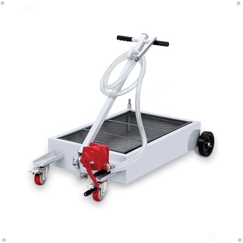 Garvee 15 Gallon Low Profile Oil Drain Pan with 8ft Hose, Rolling Oil Drain Cart with Folding T Handle, Heavy-Duty Waste Oil Evacuator for Car, Truck, Bus, RV, Garage | Rolling Oil Drain Cart with Folding T Handle, Heavy-Duty Waste Oil Evacuator for Car,