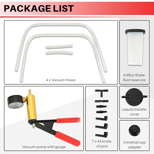 DASBET 2 in 1 Brake Bleeder Kit with Hand Held Vacuum Pump Tester | 16PCS Brake Clutch Bleeder Tool with Adapters One-Man Brake and Clutch Bleeding System for Automotive (Red) - color: Red