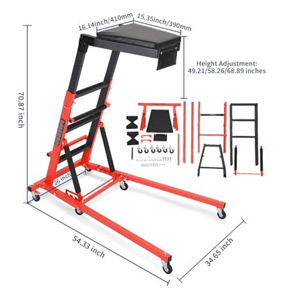 Topside Automotive Creeper,Engine Topside Creeper with Adjustable Height 48"-66", 400 Lbs Heavy-Duty Foldable Garage Creepers, 6 Swivel Casters, Padded Deck, Tool Pouch, for Truck/SUV Garage Mainten - color: orange