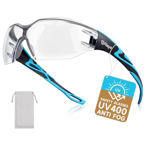 Flaya Z87 Safety Glasses for Men Anti-Fog Pickleball Glasses for Women UV400 Eye Protection for Shooting, Lab & Work (Large) - color: Black-aqua