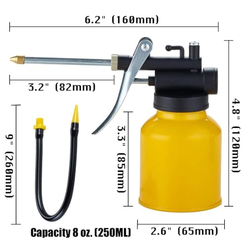 Hand Pump Oiler Can Professional Level 8 oz. Capacity Pump Oiler with Metal & Long Flex Spout