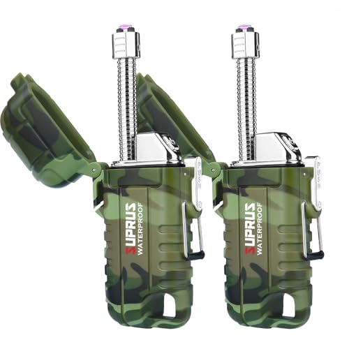 SUPRUS Waterproof Lighter Windproof Lighter Arc Plasma Lighters USB-C Rechargeable with Expandable and Flexible Neck for Outdoor, Camping & Kitchen (Camouflage, 2Packs) - color: Camouflage, 2packs