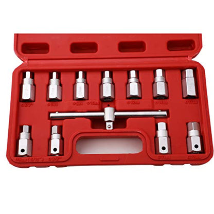 HERIS 12pcs Drain Plug Key Socket Set Axle Oil Sump Spanner 3/8" Drive Cars Vans Bikes