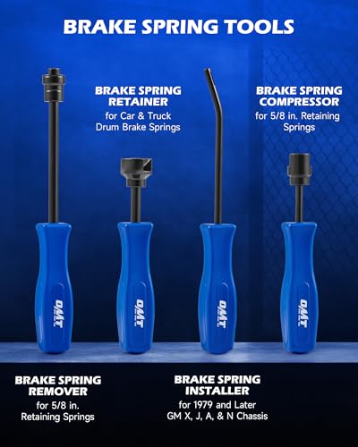Orion Motor Tech Brake Caliper Compression Tools, 2-in-1 32pc Disc & Drum Brake Service Tool Set with 18 Blackened Adapters, Caliper Piston Compressor Tool with Hangers Spoons Installer Retainer, Blue