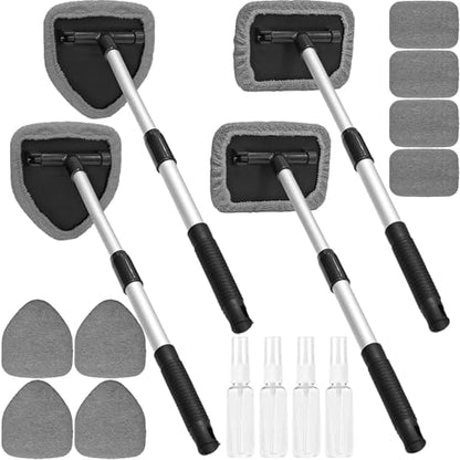 Beieverluck 20 Pieces Windshield Cleaner Tool, Inside Car Windshield Cleaning Tool with 12 Microfiber Pads, 4 Spray Bottle, and Extendable Handles Car Window Cleaning Tool Kit, Gray - color: gray