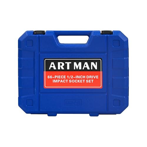Air Tool Kit, Pneumatic Tool Kit, 66 Piece CRV Air Tool Set, Portable Black Blue Case, Long and Short Sets, Extension Rods, Universal Joints, Ratchet Wrenches